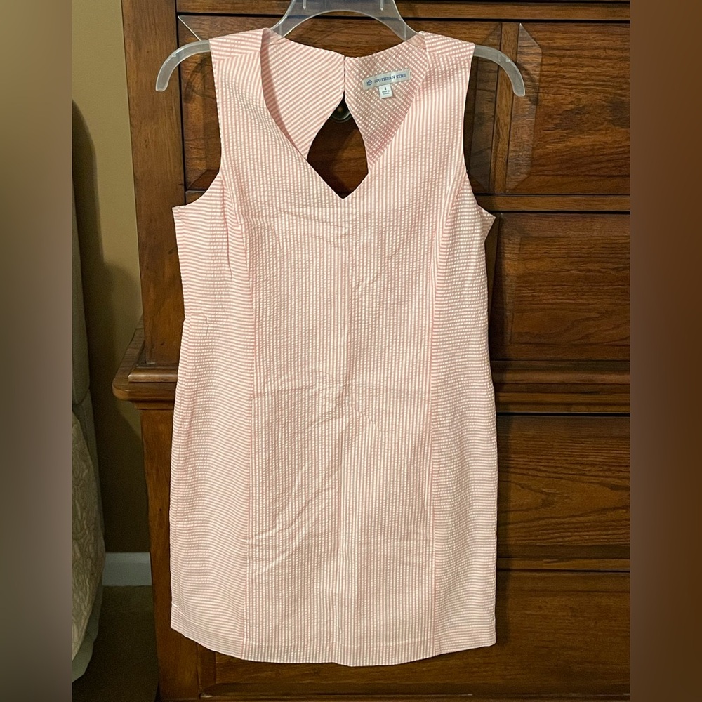 Southern Tide Pink and White Striped Sleeveless seersucker Dress